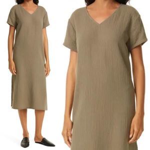 Jenni Kayne Cotton V-Neck Midi Shift Dress in Sage